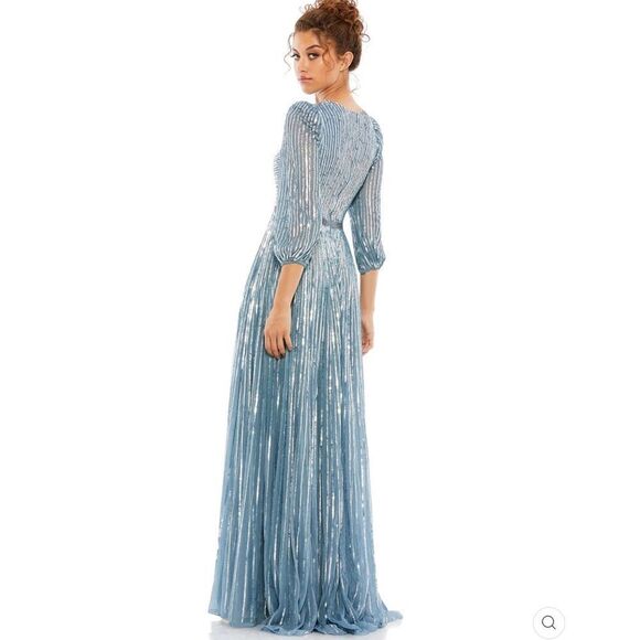 Mac Duggal 5509 Womens Blue Sequin Wrap Over 3/4 Sleeve Gown - Picture 4 of 14